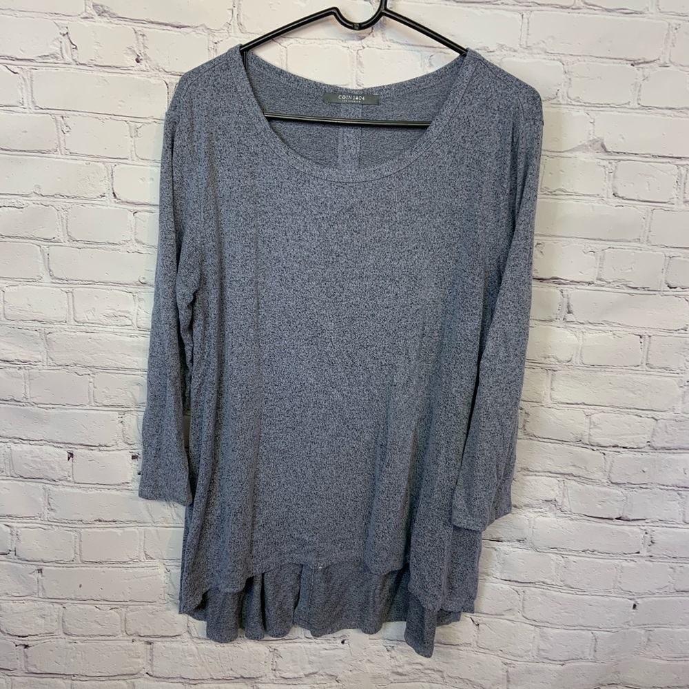 Blue Long Sleeve Button Back Top